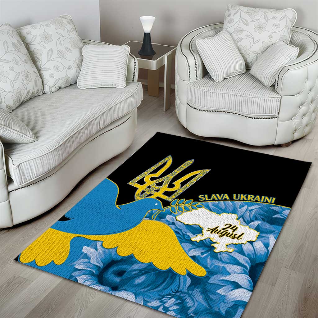 Ukraine Independence Day Area Rug Slava Ukraini Ukrainian Trident With Sunflowers - Wonder Print Shop