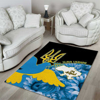 Ukraine Independence Day Area Rug Slava Ukraini Ukrainian Trident With Sunflowers - Wonder Print Shop
