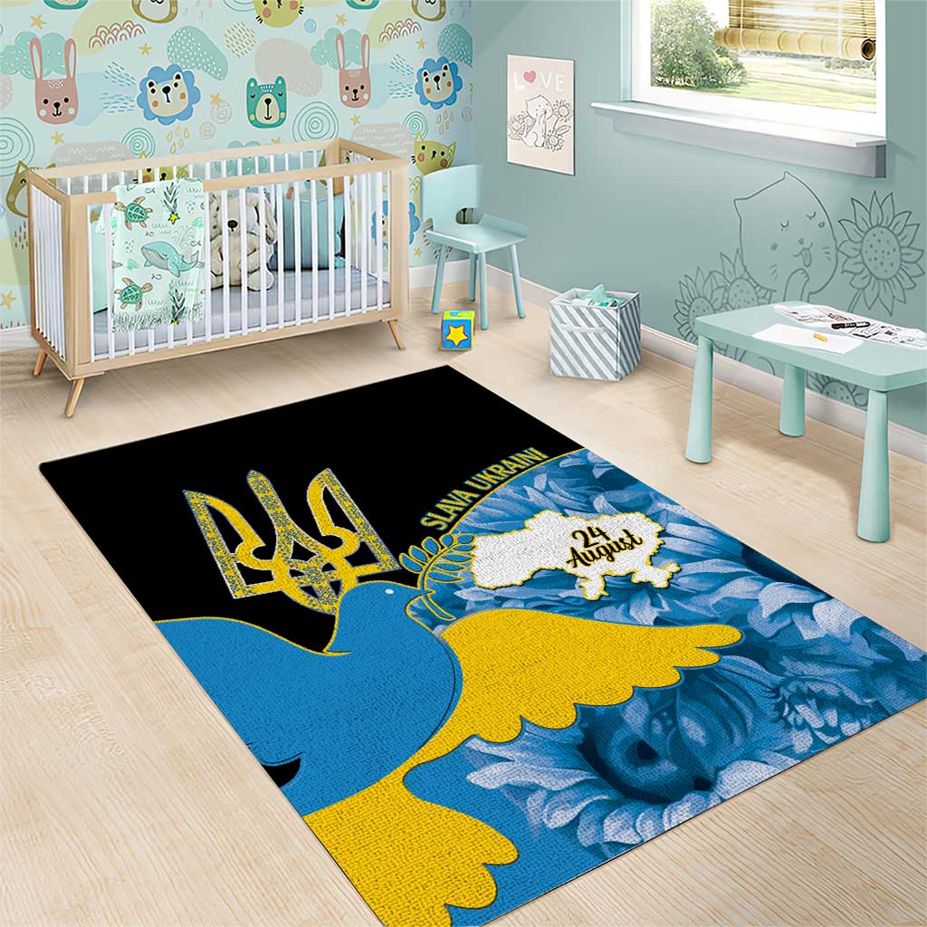 Ukraine Independence Day Area Rug Slava Ukraini Ukrainian Trident With Sunflowers - Wonder Print Shop