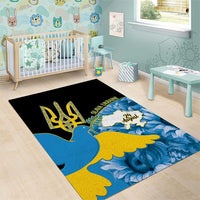 Ukraine Independence Day Area Rug Slava Ukraini Ukrainian Trident With Sunflowers - Wonder Print Shop