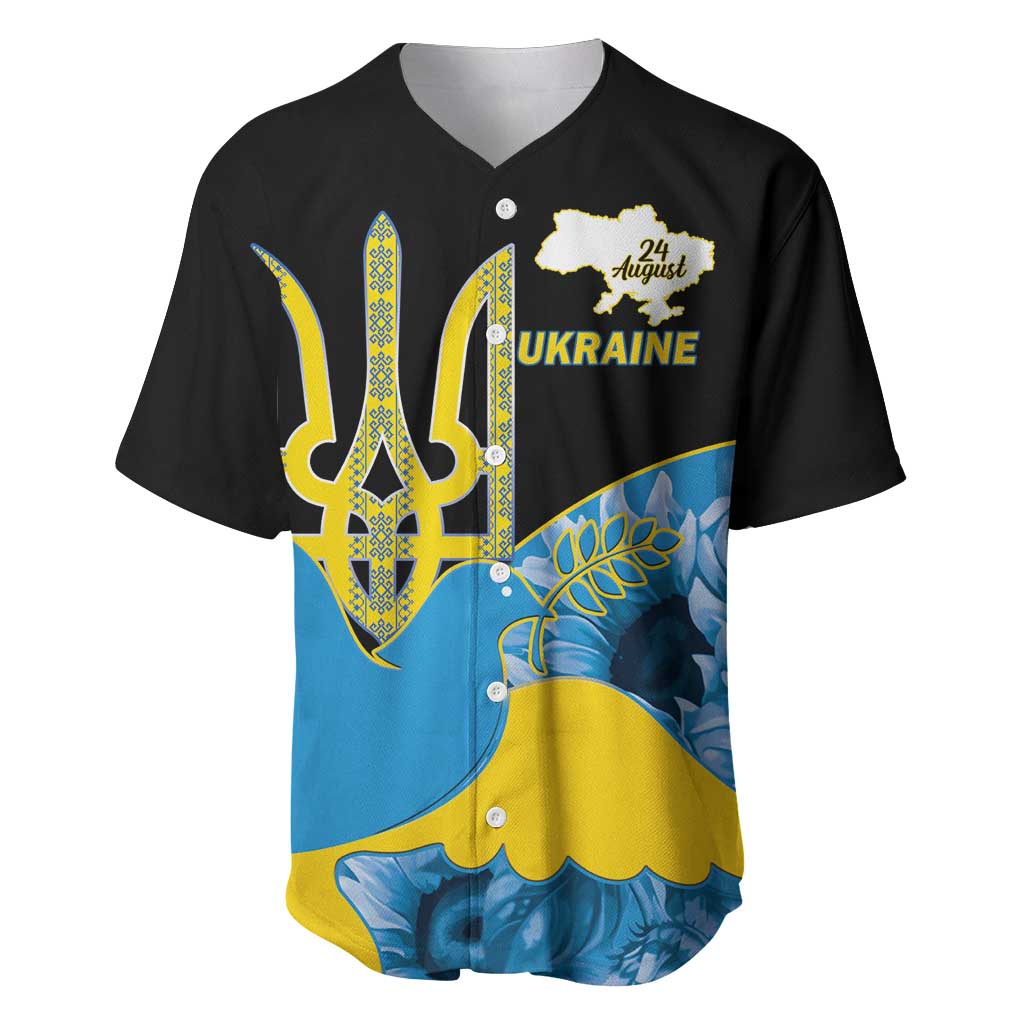 Ukraine Independence Day Baseball Jersey Slava Ukraini Ukrainian Trident With Sunflowers - Wonder Print Shop
