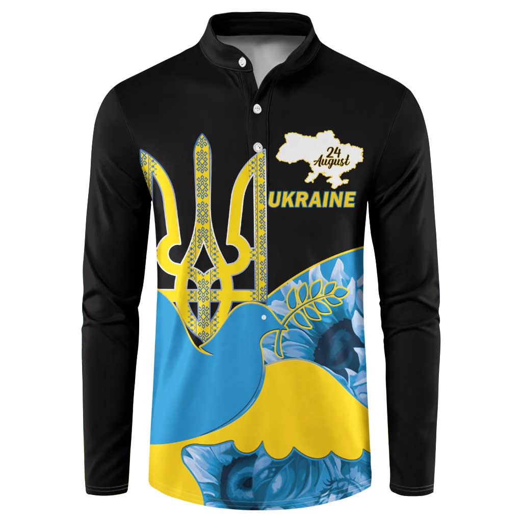 Ukraine Independence Day Button Sweatshirt Slava Ukraini Ukrainian Trident With Sunflowers - Wonder Print Shop