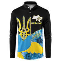 Ukraine Independence Day Button Sweatshirt Slava Ukraini Ukrainian Trident With Sunflowers - Wonder Print Shop