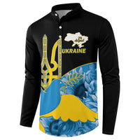 Ukraine Independence Day Button Sweatshirt Slava Ukraini Ukrainian Trident With Sunflowers - Wonder Print Shop