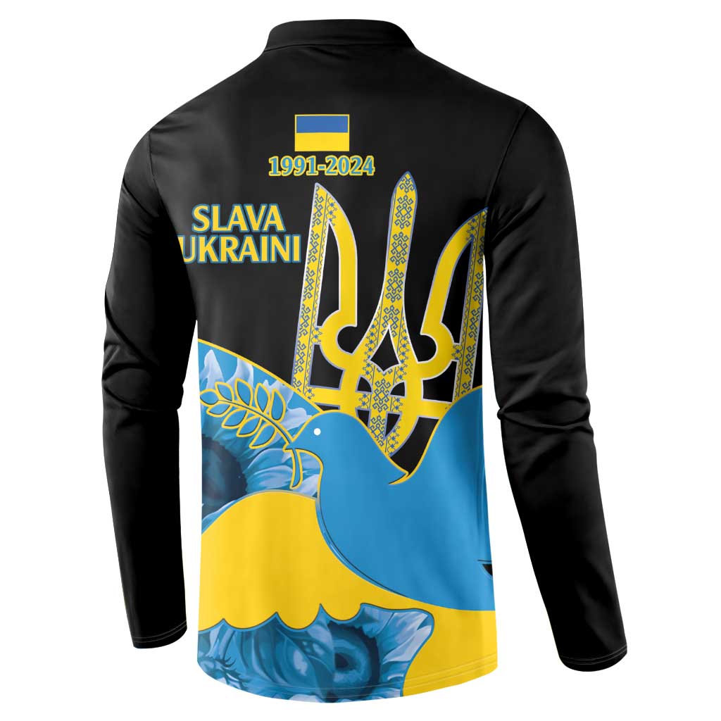 Ukraine Independence Day Button Sweatshirt Slava Ukraini Ukrainian Trident With Sunflowers - Wonder Print Shop