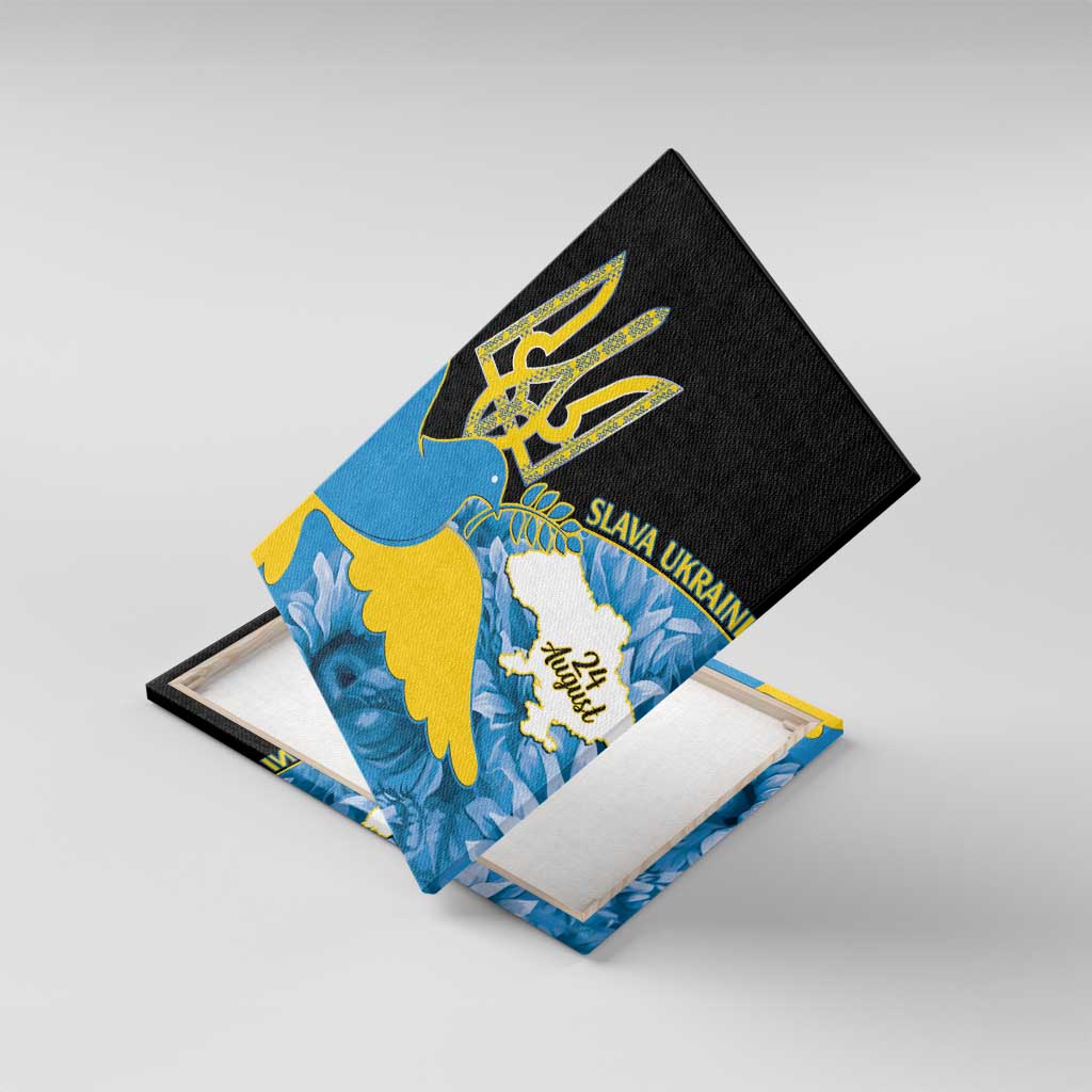 Ukraine Independence Day Canvas Wall Art Slava Ukraini Ukrainian Trident With Sunflowers - Wonder Print Shop