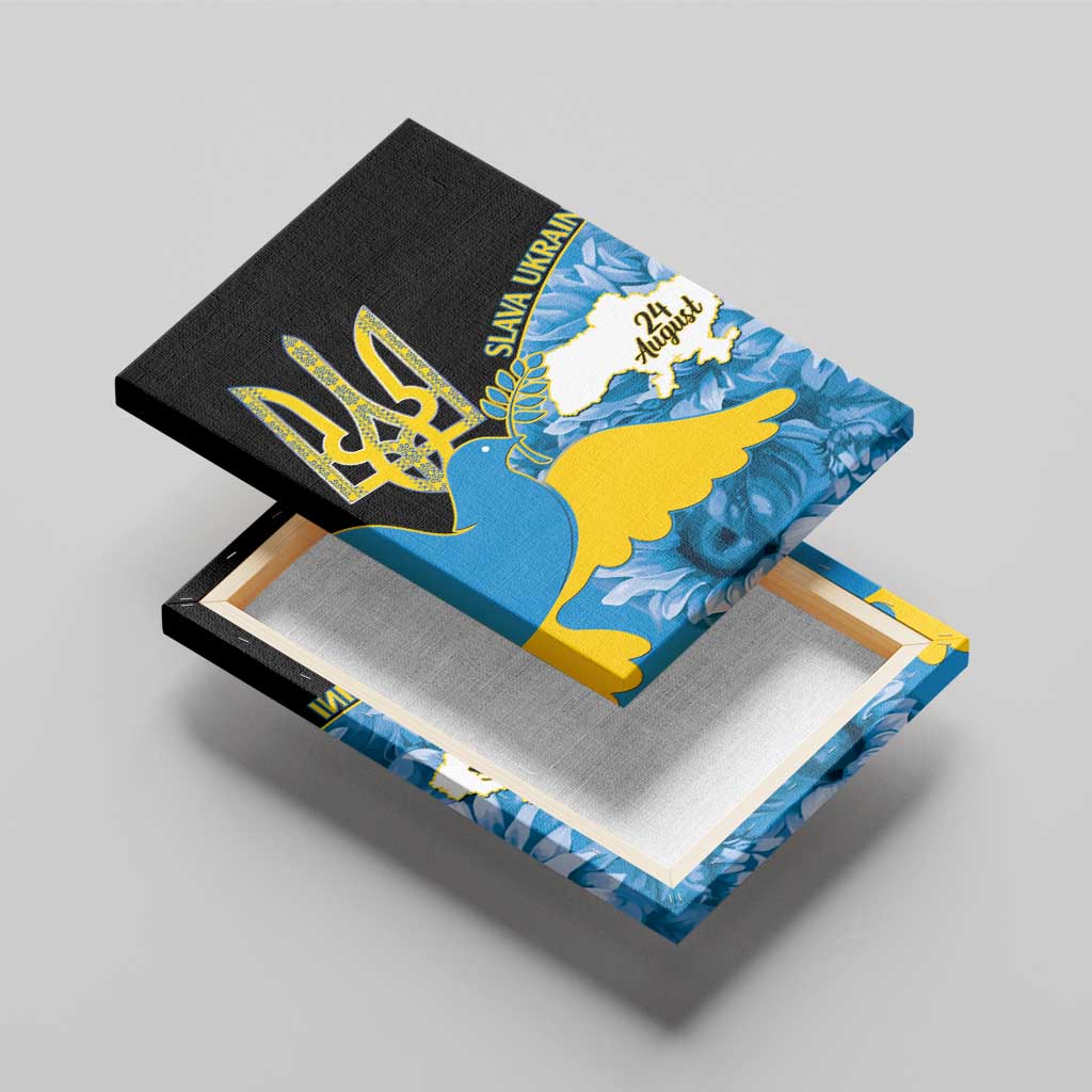 Ukraine Independence Day Canvas Wall Art Slava Ukraini Ukrainian Trident With Sunflowers - Wonder Print Shop