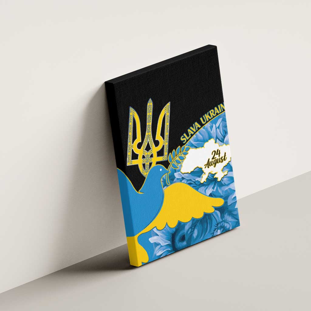 Ukraine Independence Day Canvas Wall Art Slava Ukraini Ukrainian Trident With Sunflowers - Wonder Print Shop