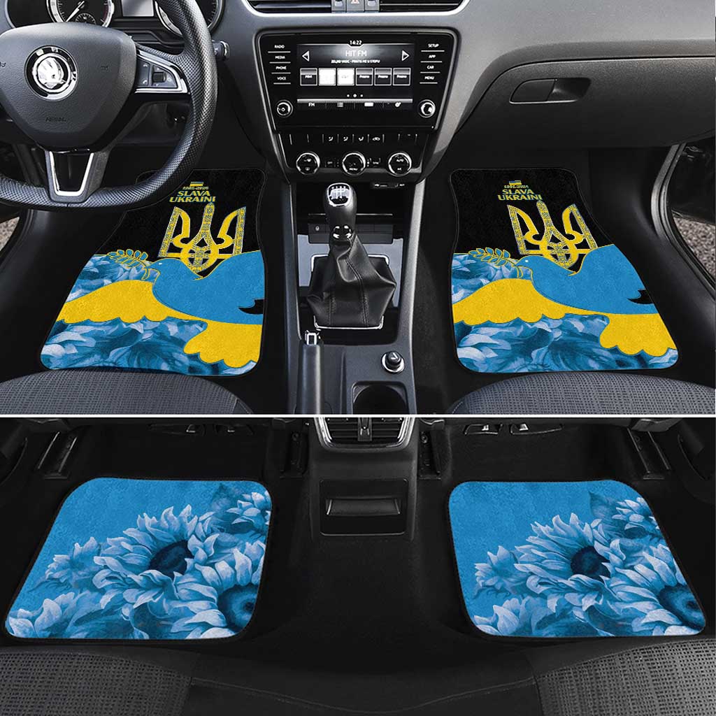 Ukraine Independence Day Car Mats Slava Ukraini Ukrainian Trident With Sunflowers - Wonder Print Shop