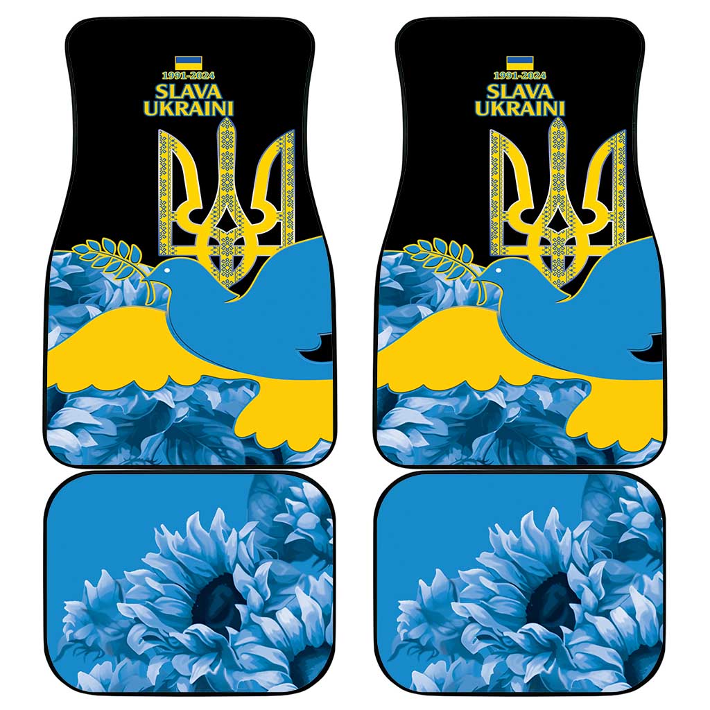 Ukraine Independence Day Car Mats Slava Ukraini Ukrainian Trident With Sunflowers - Wonder Print Shop