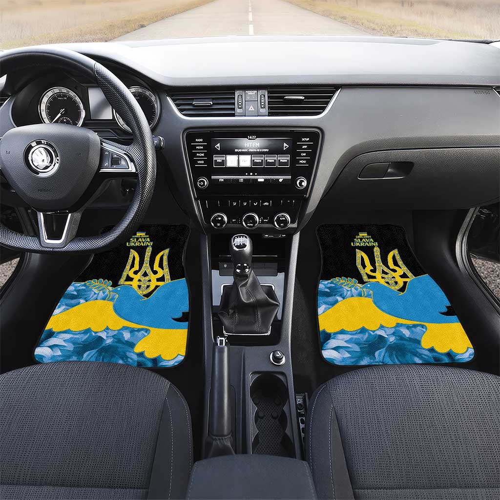 Ukraine Independence Day Car Mats Slava Ukraini Ukrainian Trident With Sunflowers - Wonder Print Shop