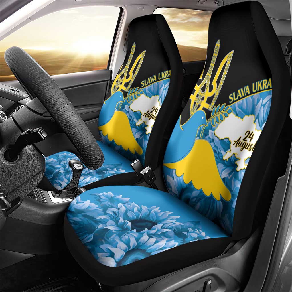 Ukraine Independence Day Car Seat Cover Slava Ukraini Ukrainian Trident With Sunflowers - Wonder Print Shop