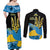 Ukraine Independence Day Couples Matching Off Shoulder Maxi Dress and Long Sleeve Button Shirt Slava Ukraini Ukrainian Trident With Sunflowers - Wonder Print Shop