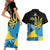 Ukraine Independence Day Couples Matching Short Sleeve Bodycon Dress and Hawaiian Shirt Slava Ukraini Ukrainian Trident With Sunflowers - Wonder Print Shop