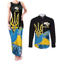 Ukraine Independence Day Couples Matching Tank Maxi Dress and Long Sleeve Button Shirt Slava Ukraini Ukrainian Trident With Sunflowers - Wonder Print Shop