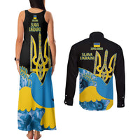 Ukraine Independence Day Couples Matching Tank Maxi Dress and Long Sleeve Button Shirt Slava Ukraini Ukrainian Trident With Sunflowers - Wonder Print Shop