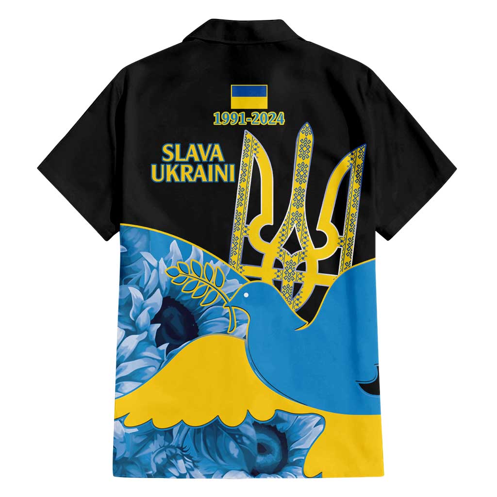 Ukraine Independence Day Family Matching Long Sleeve Bodycon Dress and Hawaiian Shirt Slava Ukraini Ukrainian Trident With Sunflowers - Wonder Print Shop