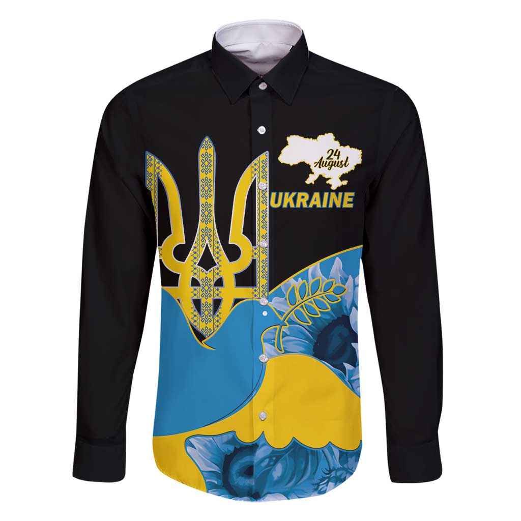 Ukraine Independence Day Family Matching Long Sleeve Bodycon Dress and Hawaiian Shirt Slava Ukraini Ukrainian Trident With Sunflowers - Wonder Print Shop