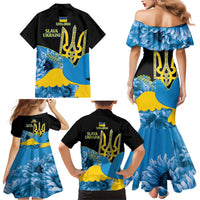 Ukraine Independence Day Family Matching Mermaid Dress and Hawaiian Shirt Slava Ukraini Ukrainian Trident With Sunflowers - Wonder Print Shop