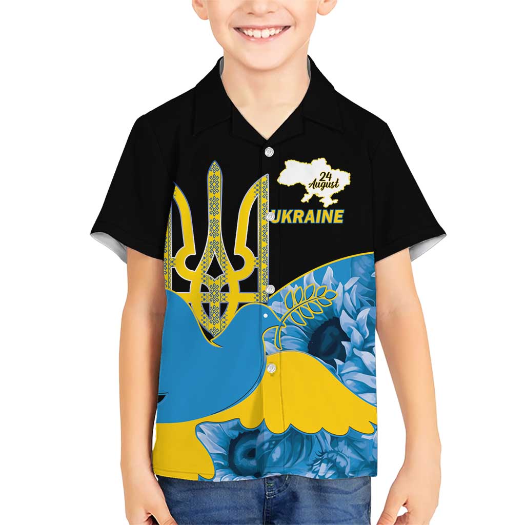 Ukraine Independence Day Family Matching Short Sleeve Bodycon Dress and Hawaiian Shirt Slava Ukraini Ukrainian Trident With Sunflowers - Wonder Print Shop