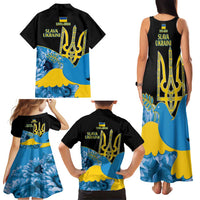 Ukraine Independence Day Family Matching Tank Maxi Dress and Hawaiian Shirt Slava Ukraini Ukrainian Trident With Sunflowers - Wonder Print Shop