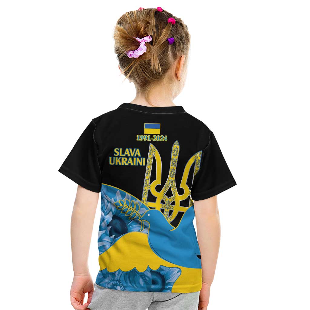 Ukraine Independence Day Kid T Shirt Slava Ukraini Ukrainian Trident With Sunflowers - Wonder Print Shop
