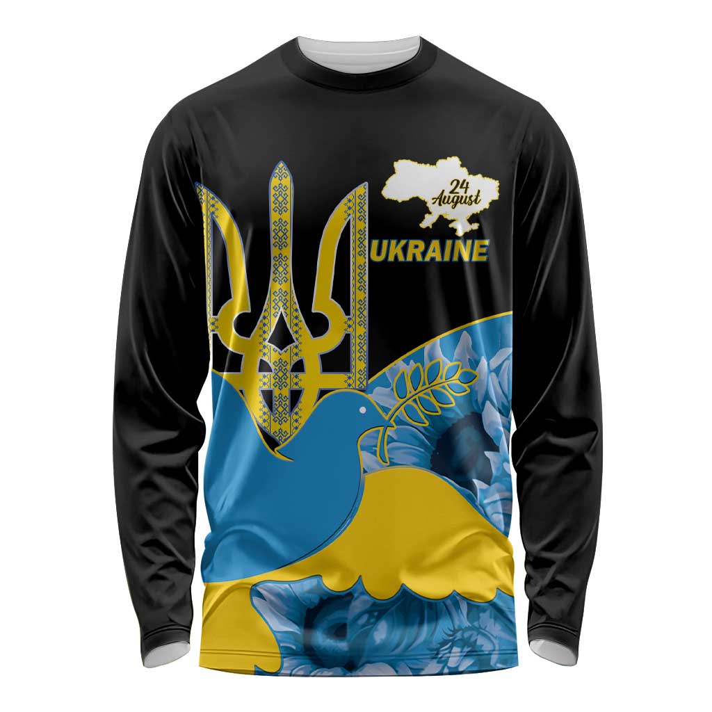 Ukraine Independence Day Long Sleeve Shirt Slava Ukraini Ukrainian Trident With Sunflowers - Wonder Print Shop