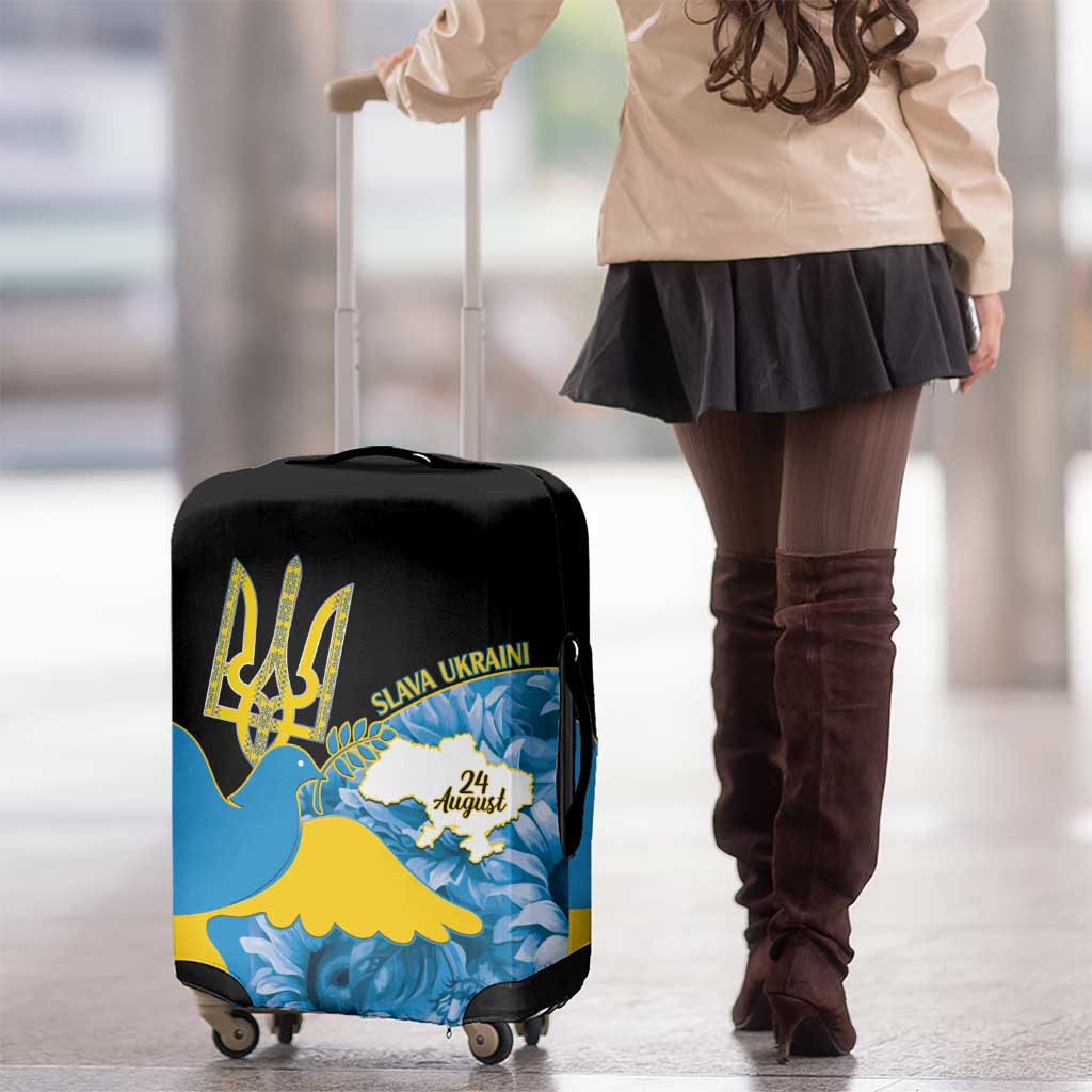Ukraine Independence Day Luggage Cover Slava Ukraini Ukrainian Trident With Sunflowers - Wonder Print Shop