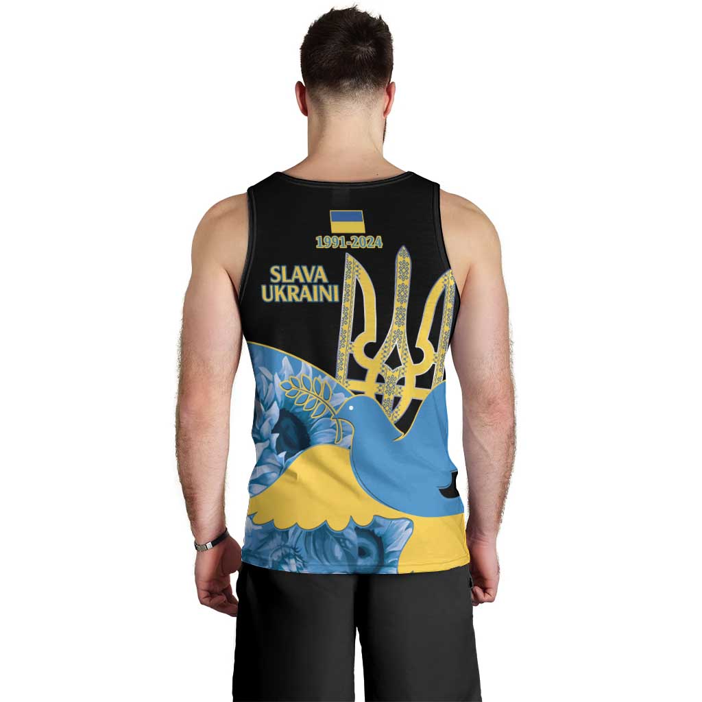 Ukraine Independence Day Men Tank Top Slava Ukraini Ukrainian Trident With Sunflowers - Wonder Print Shop