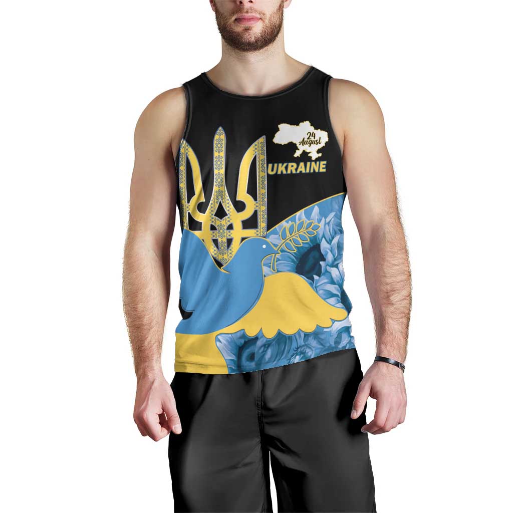Ukraine Independence Day Men Tank Top Slava Ukraini Ukrainian Trident With Sunflowers - Wonder Print Shop