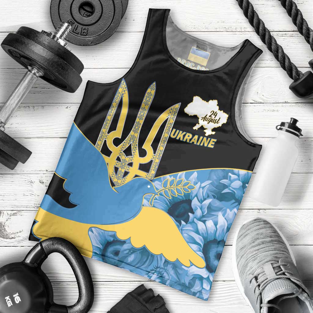Ukraine Independence Day Men Tank Top Slava Ukraini Ukrainian Trident With Sunflowers - Wonder Print Shop
