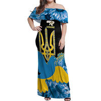 Ukraine Independence Day Off Shoulder Maxi Dress Slava Ukraini Ukrainian Trident With Sunflowers - Wonder Print Shop