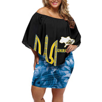 Ukraine Independence Day Off Shoulder Short Dress Slava Ukraini Ukrainian Trident With Sunflowers - Wonder Print Shop
