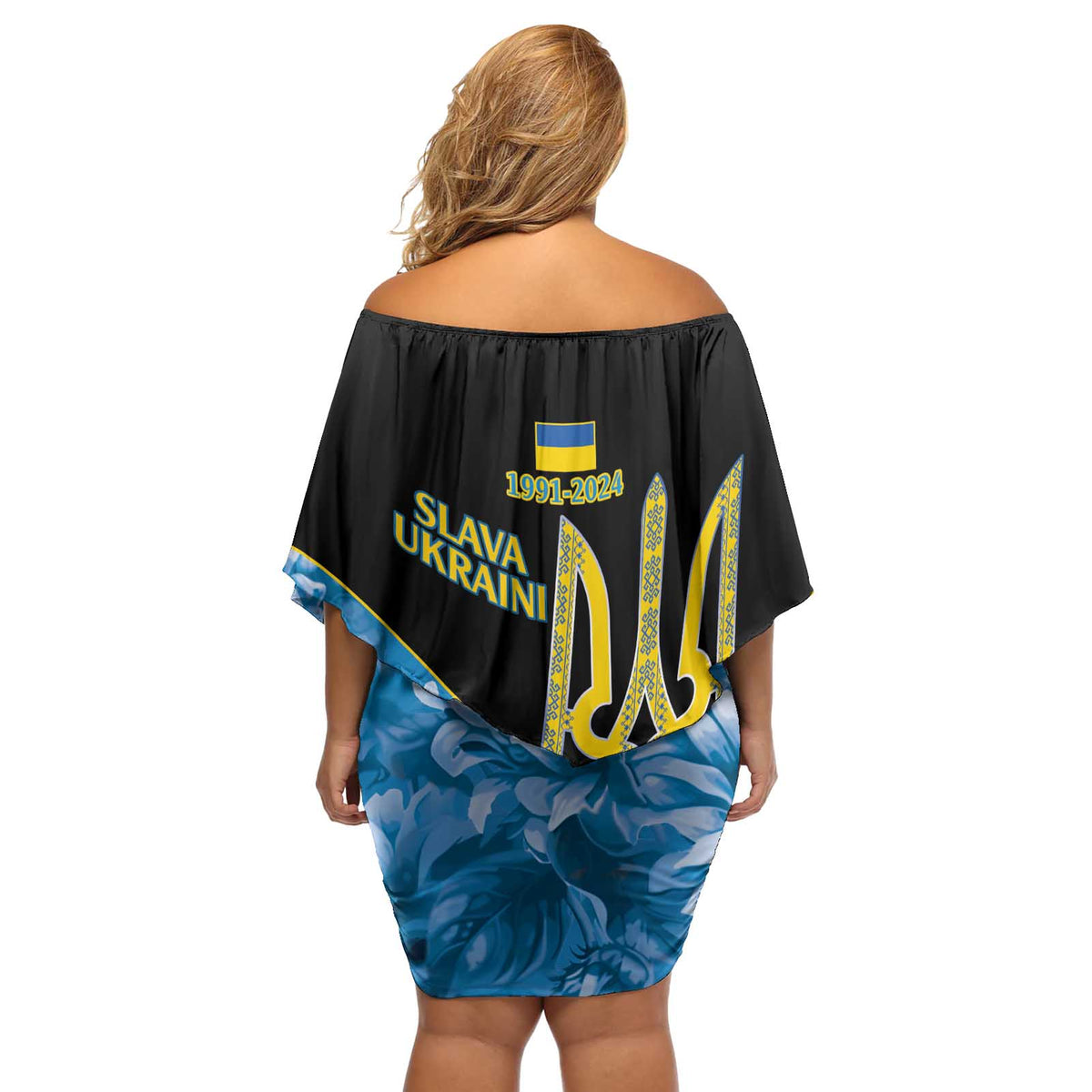 Ukraine Independence Day Off Shoulder Short Dress Slava Ukraini Ukrainian Trident With Sunflowers - Wonder Print Shop