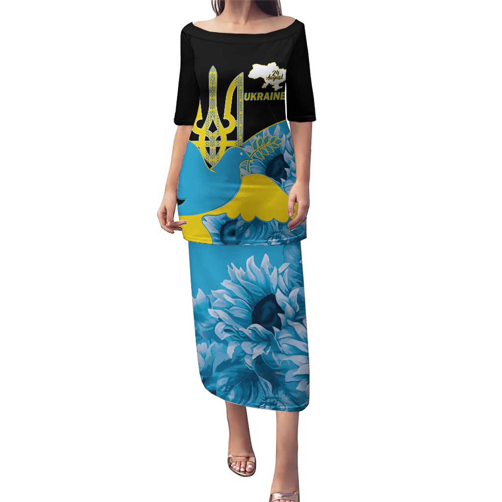 Ukraine Independence Day Puletasi Slava Ukraini Ukrainian Trident With Sunflowers - Wonder Print Shop