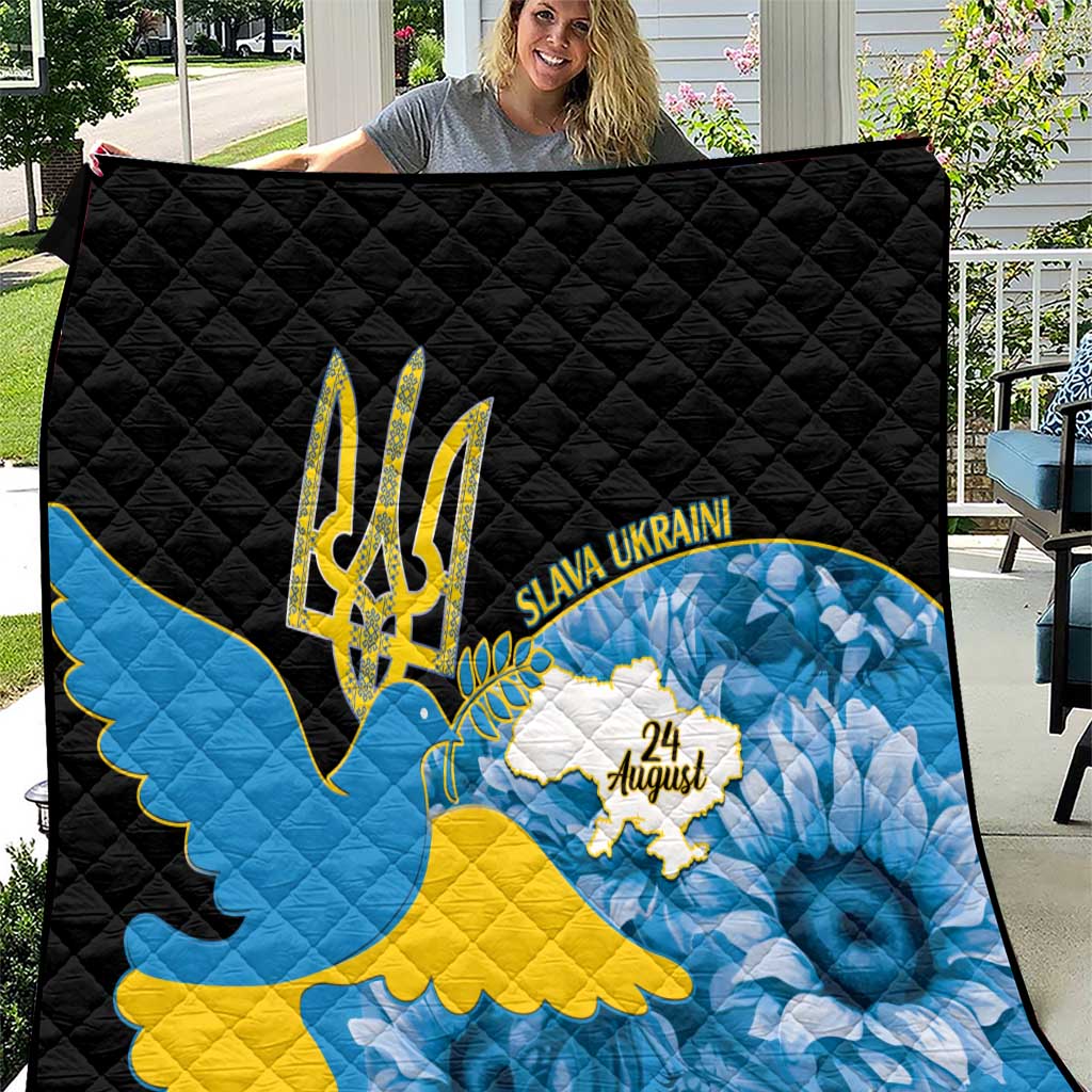 Ukraine Independence Day Quilt Slava Ukraini Ukrainian Trident With Sunflowers - Wonder Print Shop