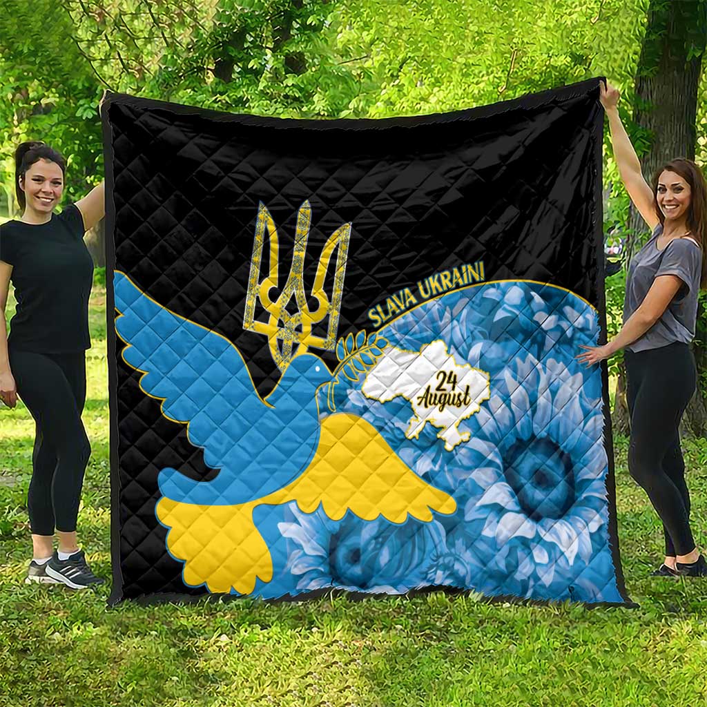 Ukraine Independence Day Quilt Slava Ukraini Ukrainian Trident With Sunflowers - Wonder Print Shop