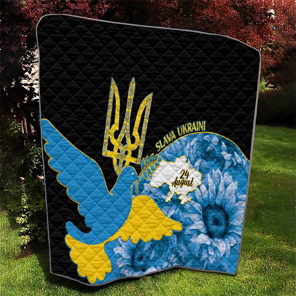 Ukraine Independence Day Quilt Slava Ukraini Ukrainian Trident With Sunflowers - Wonder Print Shop