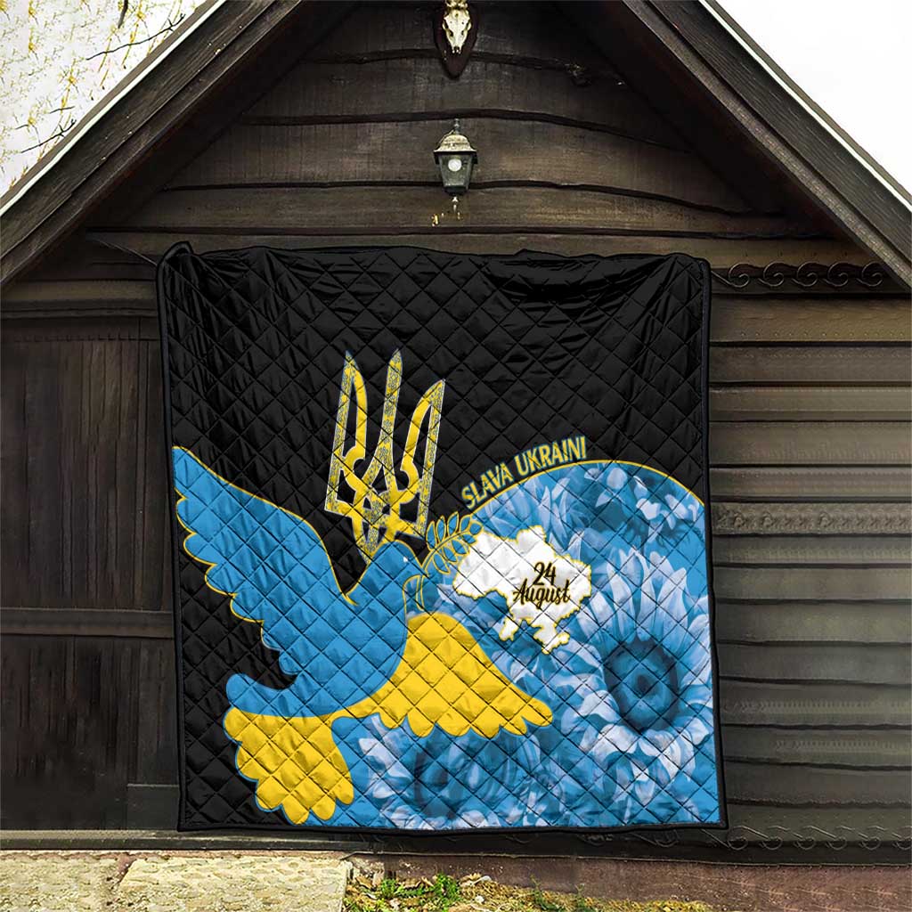 Ukraine Independence Day Quilt Slava Ukraini Ukrainian Trident With Sunflowers - Wonder Print Shop