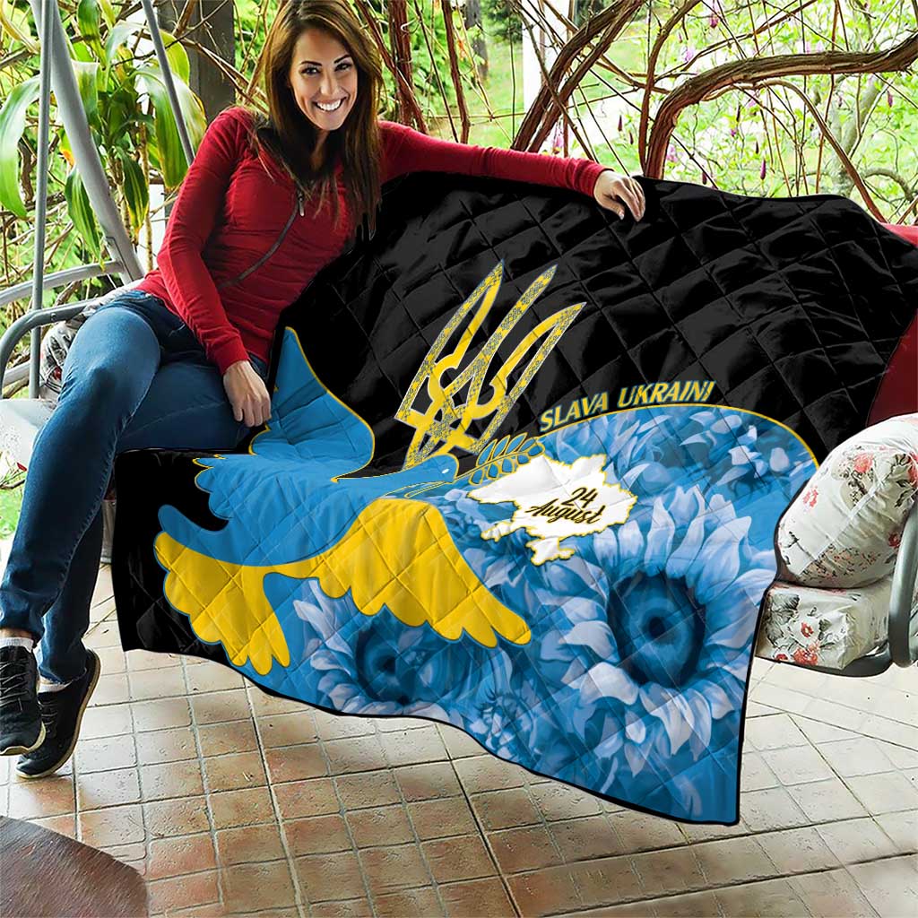 Ukraine Independence Day Quilt Slava Ukraini Ukrainian Trident With Sunflowers - Wonder Print Shop