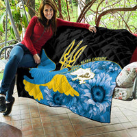 Ukraine Independence Day Quilt Slava Ukraini Ukrainian Trident With Sunflowers - Wonder Print Shop