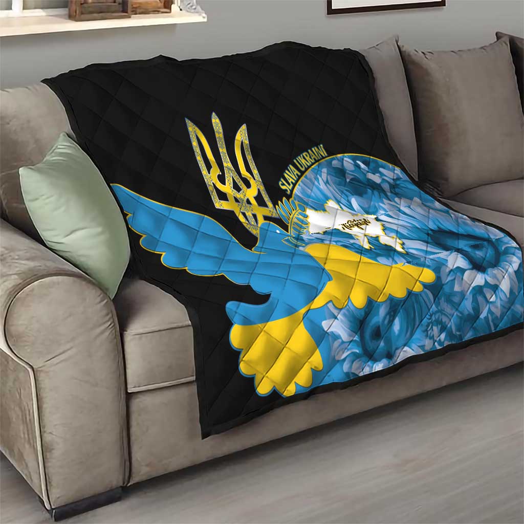 Ukraine Independence Day Quilt Slava Ukraini Ukrainian Trident With Sunflowers - Wonder Print Shop