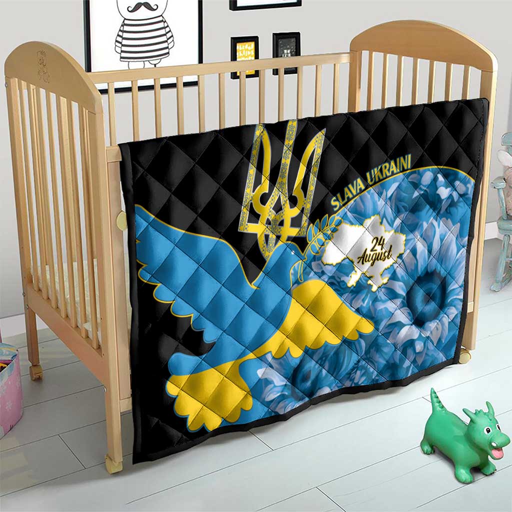 Ukraine Independence Day Quilt Slava Ukraini Ukrainian Trident With Sunflowers - Wonder Print Shop