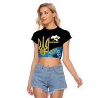 Ukraine Independence Day Raglan Cropped T Shirt Slava Ukraini Ukrainian Trident With Sunflowers - Wonder Print Shop