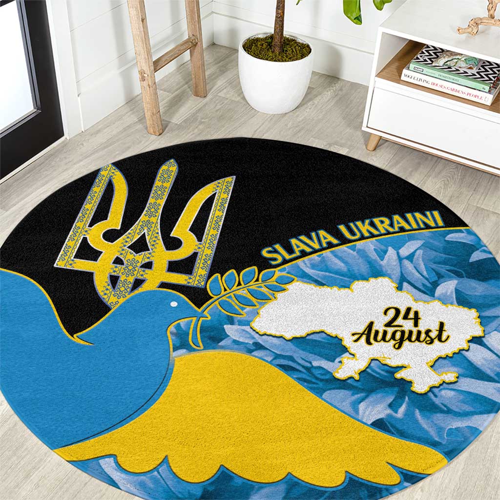 Ukraine Independence Day Round Carpet Slava Ukraini Ukrainian Trident With Sunflowers