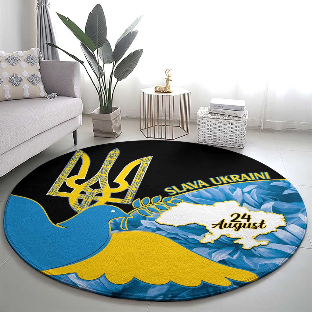 Ukraine Independence Day Round Carpet Slava Ukraini Ukrainian Trident With Sunflowers