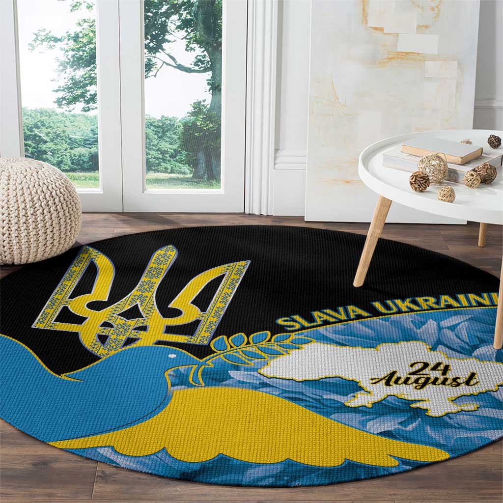Ukraine Independence Day Round Carpet Slava Ukraini Ukrainian Trident With Sunflowers