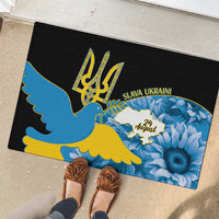 Ukraine Independence Day Rubber Doormat Slava Ukraini Ukrainian Trident With Sunflowers - Wonder Print Shop