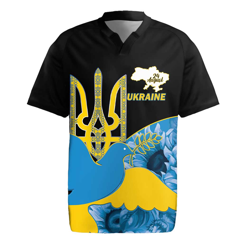 Ukraine Independence Day Rugby Jersey Slava Ukraini Ukrainian Trident With Sunflowers - Wonder Print Shop