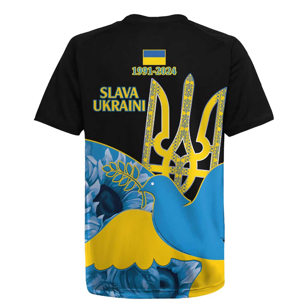 Ukraine Independence Day Rugby Jersey Slava Ukraini Ukrainian Trident With Sunflowers - Wonder Print Shop